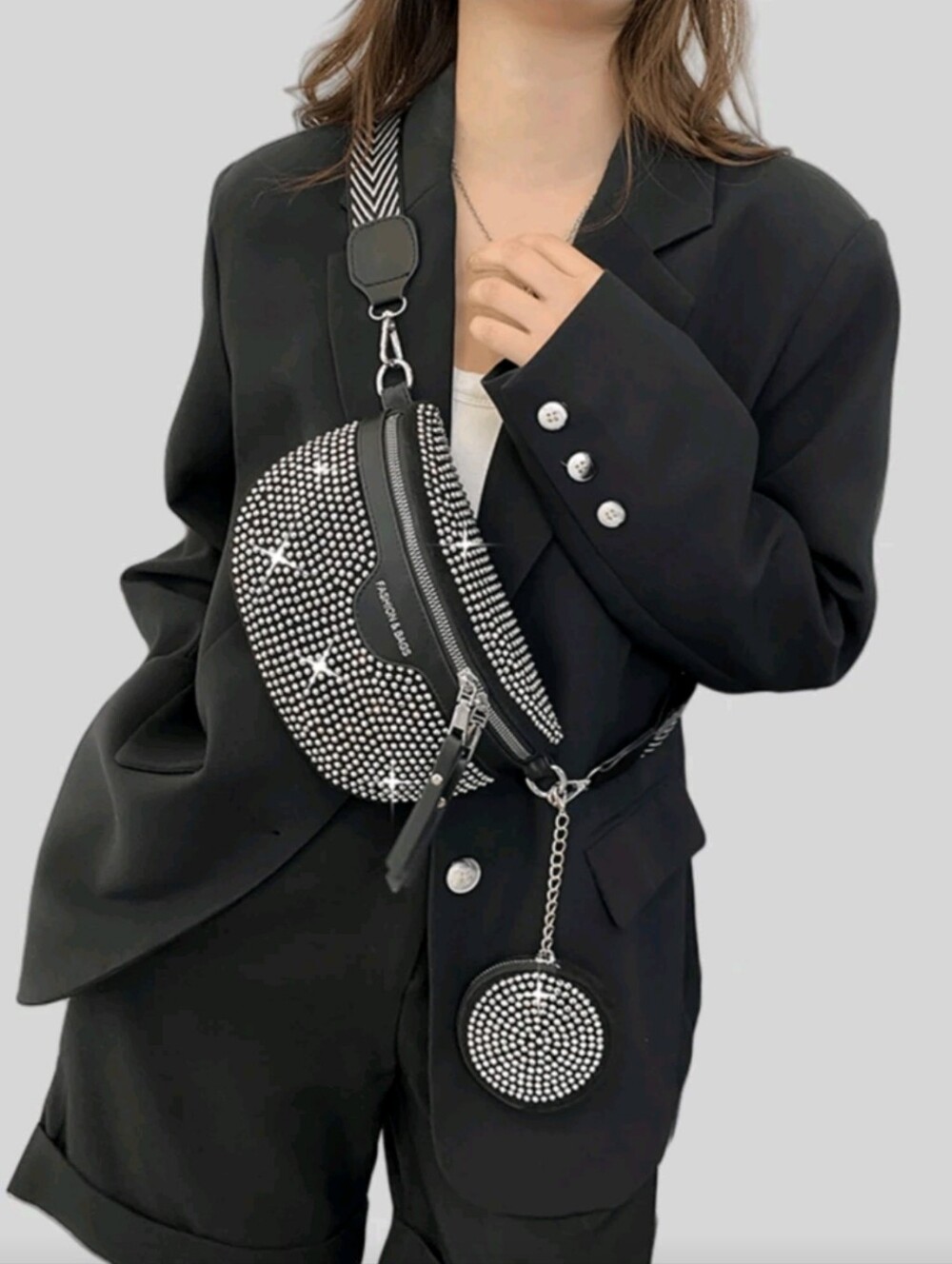 Crossbody Bag Black Studded Or Fanny Bag